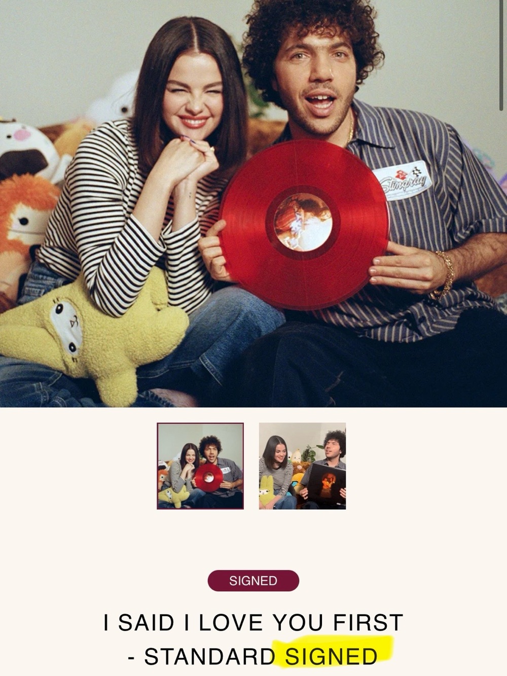 SIGNED (new) Selena Gomez & Benny Blanco Candy Cane Red vinyl
